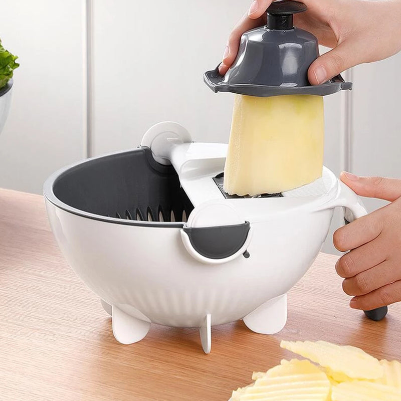 6 in 1 Multi-functional Large Capacity Vegetables Chopper, Multi-functional Vegetable rotatable Cutter/Chopper/Slicer/Grater With magic Drain Basket