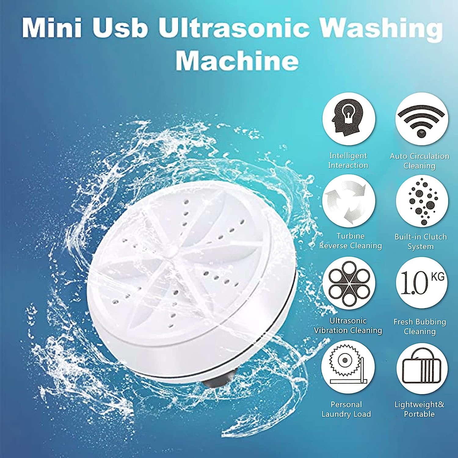Mini Personal Rotary Washing Machine, Portable Ultrasonic Turbine Technology, USB Rechargeable Mini Washing Machine Personal Laundry Washer Travel Accessories